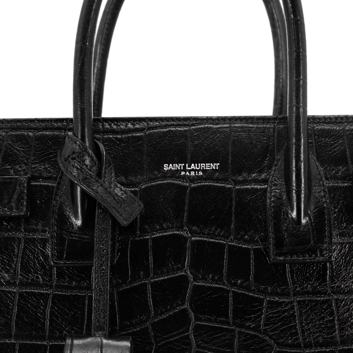 Saint Laurent Sac de Jour Nano - Black Embossed Crocodile Shiny Leathe –  Lafayette Consignment
