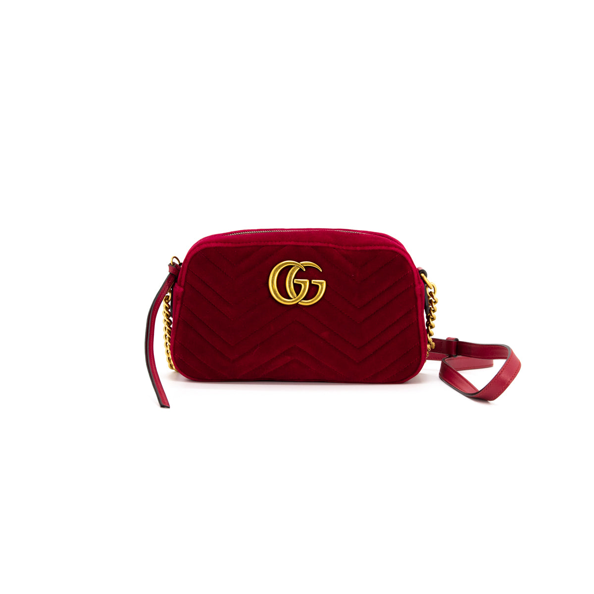 Gucci Gg Red Marmont Gucci Velvet Camera Bag - The Purse Affair