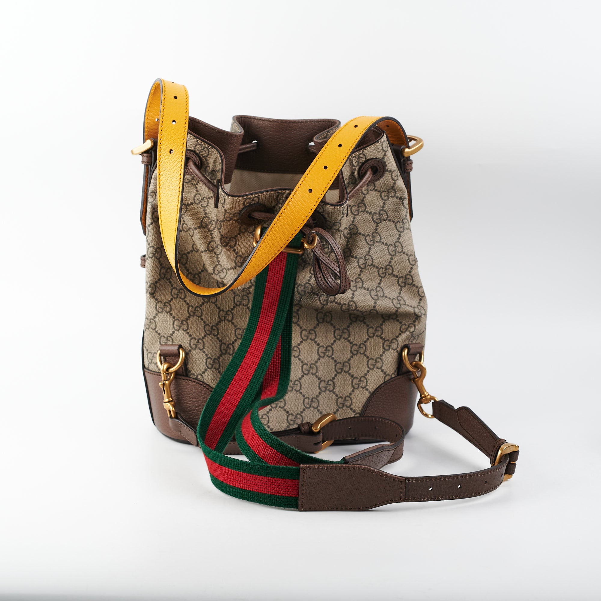 Gucci Supreme Monogram GG Neo Vintage Double Buckle Backpack Acero 23g216s