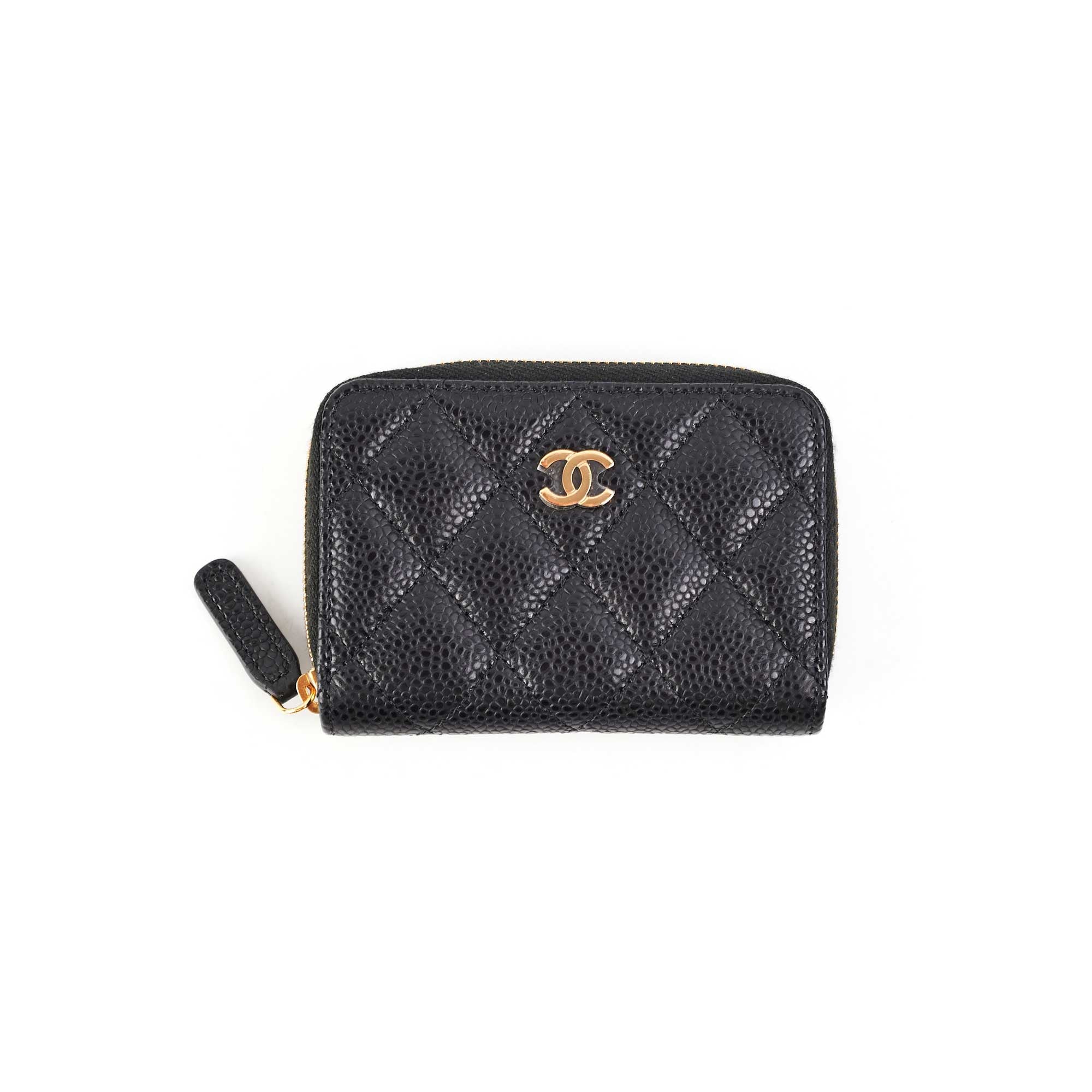 Chanel 23C Zipper Card Holder Caviar Black LGHW (Microchip)