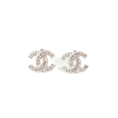 Chanel White Resin CC Earrings Silver Hardware 19C  Coco Approved Studio