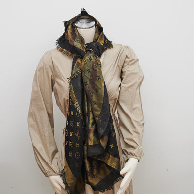 LOUIS VUITTON Silk Monogram Scarf Brown-US