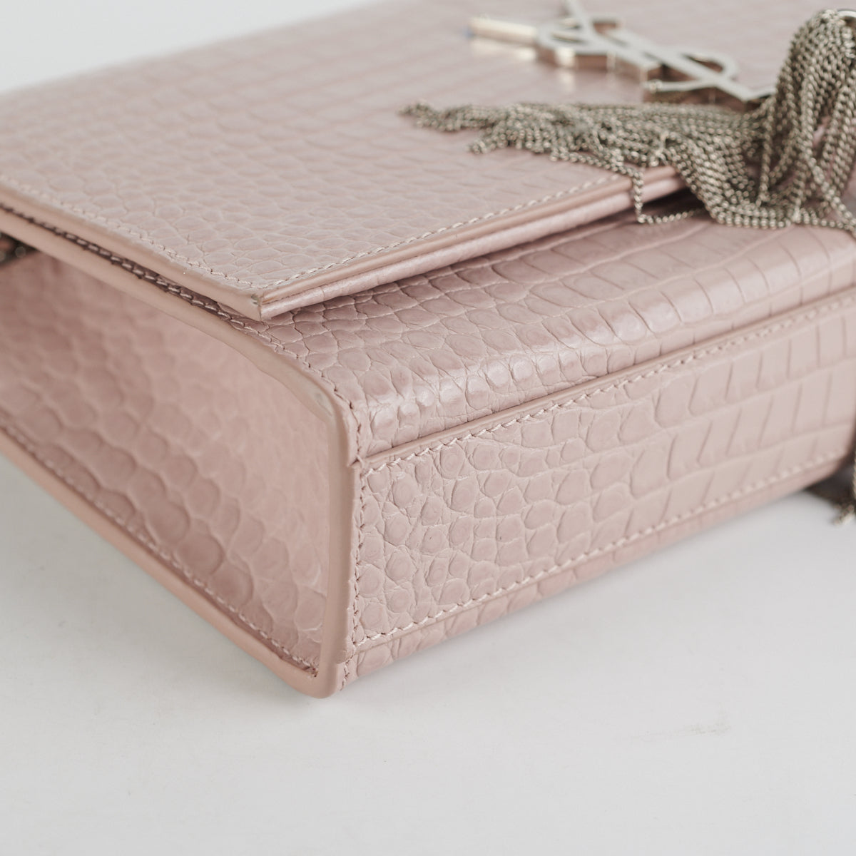 1000% AUTH! 🌸 Saint Laurent YSL Medium Kate Tassel Croc Embossed Nude Pink  Bag