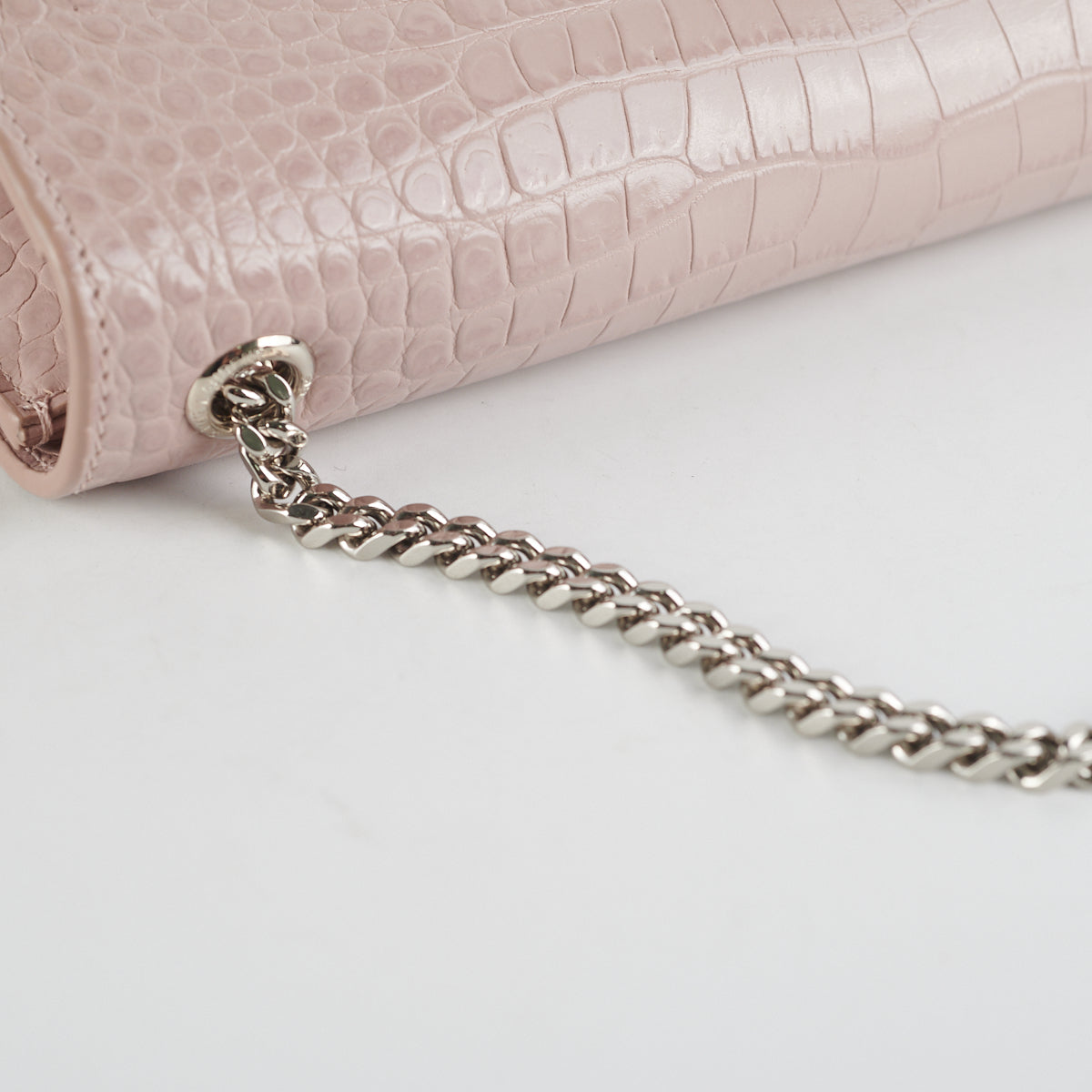 1000% AUTH! 🌸 Saint Laurent YSL Medium Kate Tassel Croc Embossed Nude Pink  Bag