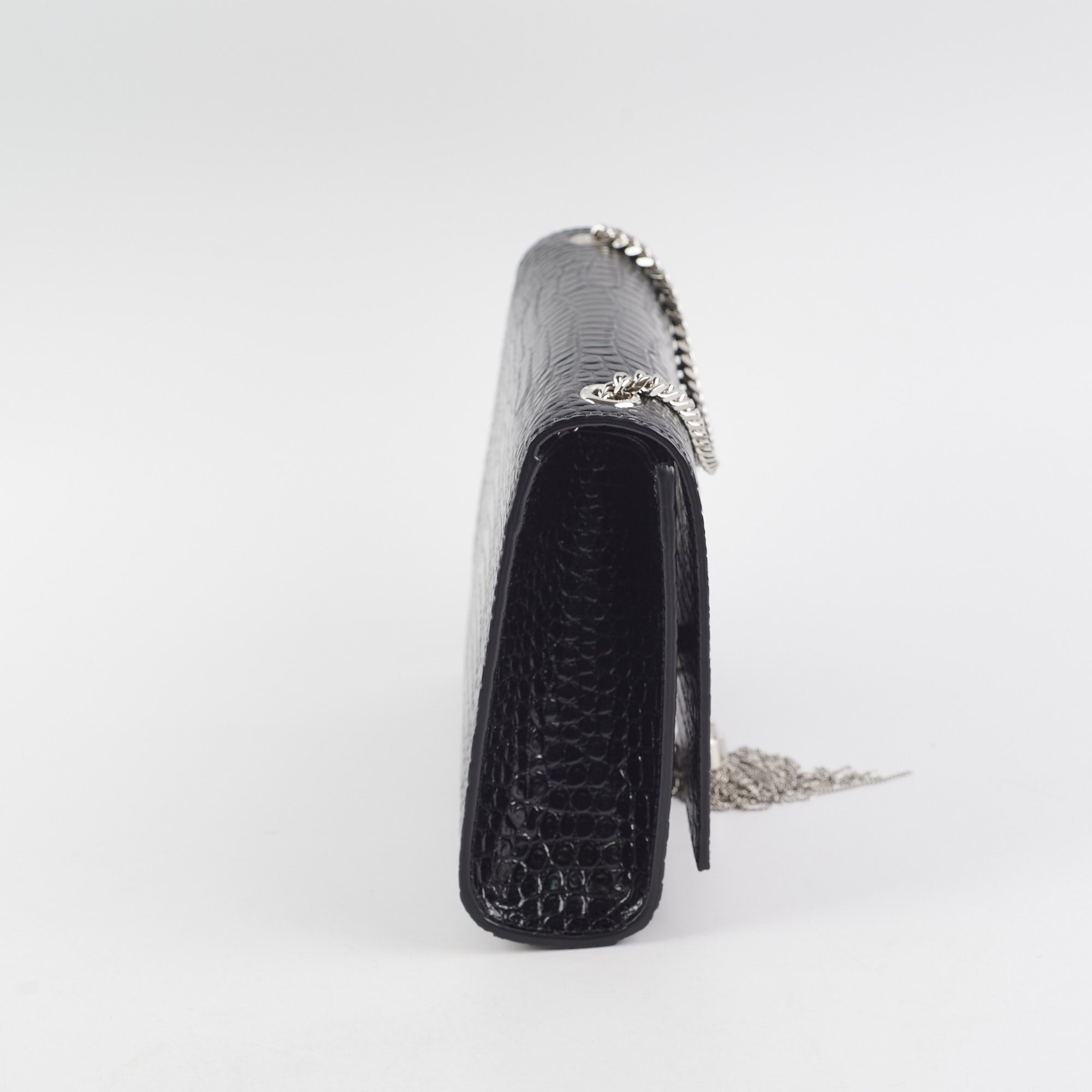 Saint Laurent Kate Tassel Original Small Crocodile Embossed Black - THE  PURSE AFFAIR