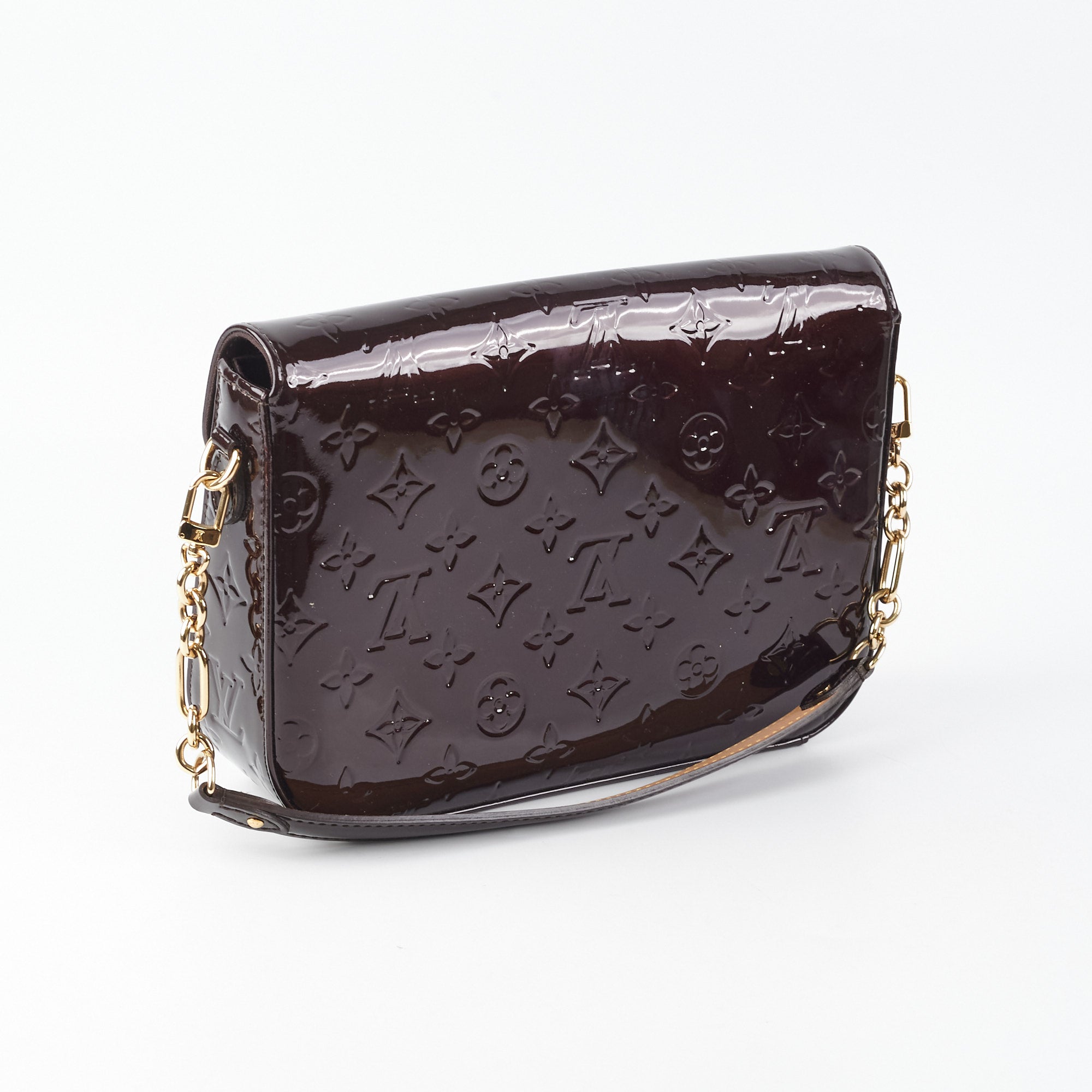 Louis Vuitton, Bags, Louis Vuitton Rodeo Drive Vernis Chain Bag Purple  Gold Logo Clutch With Dust Bag