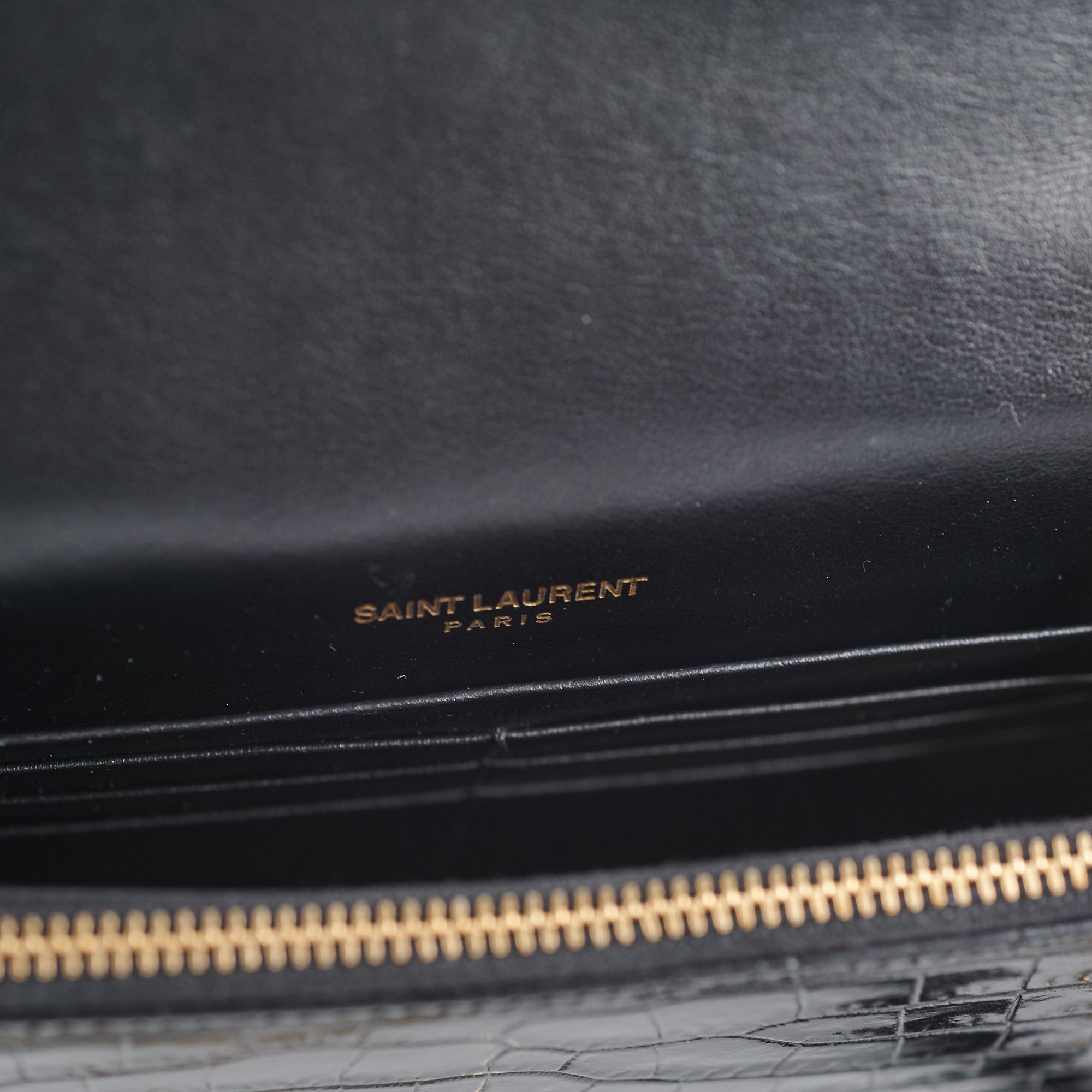 SAINT LAURENT Calfskin Crocodile Embossed Medium Monogram Envelope