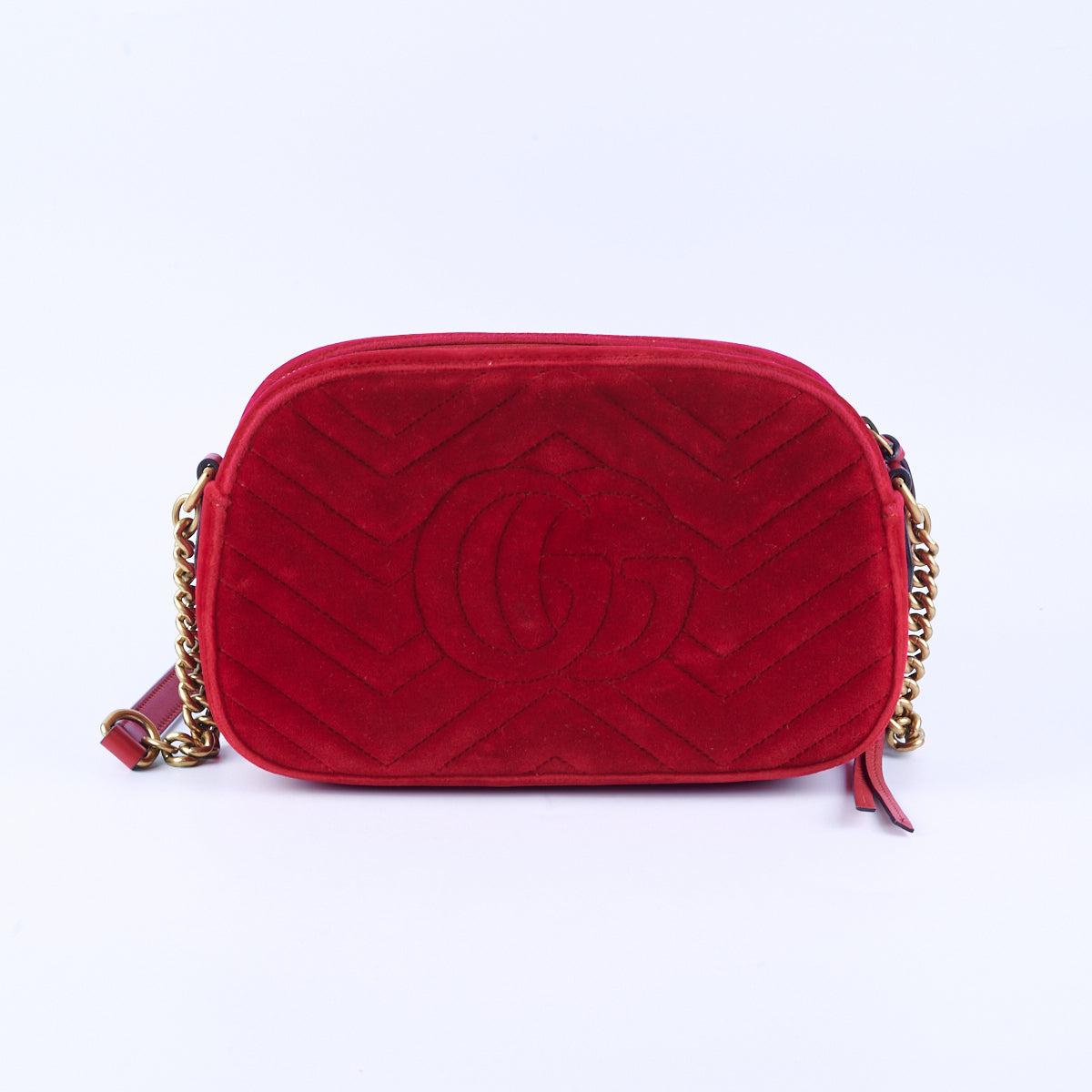 Gucci Velvet Small Marmont Camera Bag Red - The Purse Affair