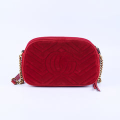 Gucci Velvet Small Marmont Camera Bag Red