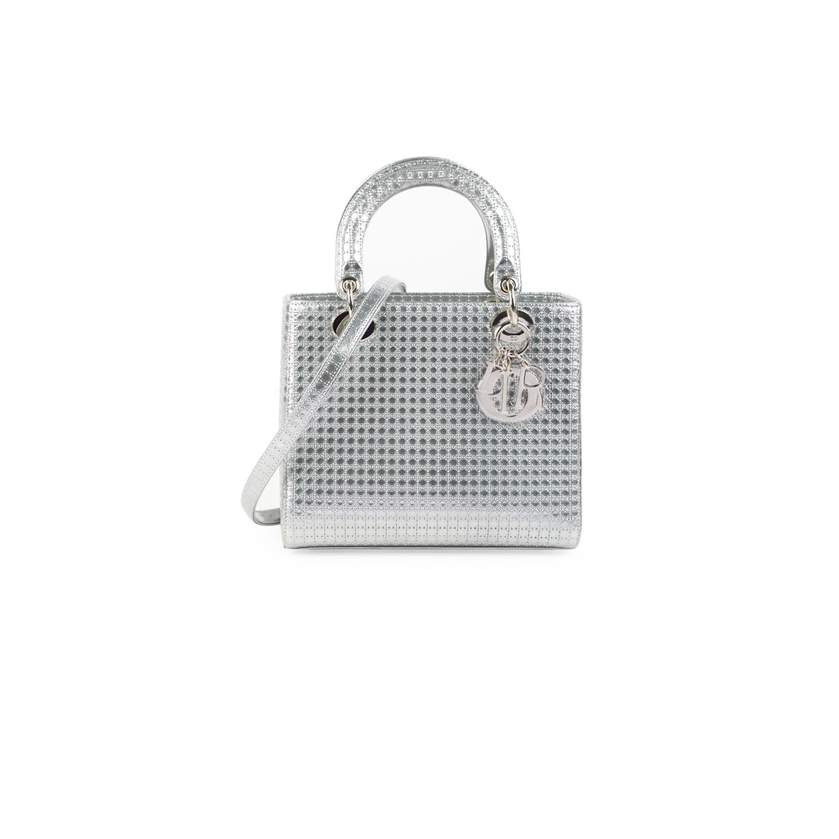 Christian Dior Metallic Silver Charm Appliques Lady Dior Medium Bag  The  Closet