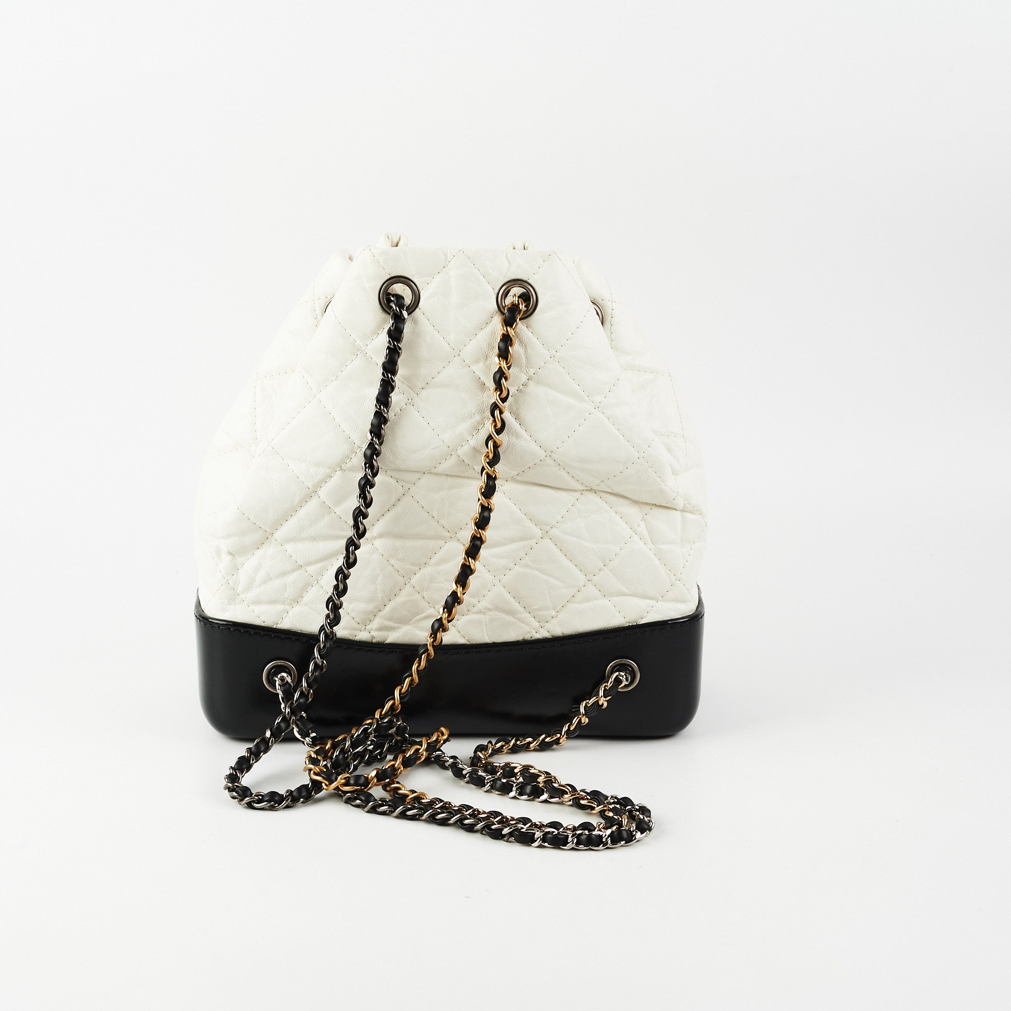 Chanel Small Gabrielle Backpack White Black Aged Calfskin  Coco Approved  Studio
