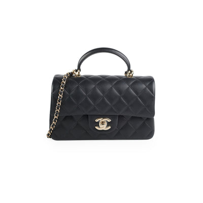 Chanel Lambskin Quilted Mini Top Handle Rectangle Flap Black – DAC