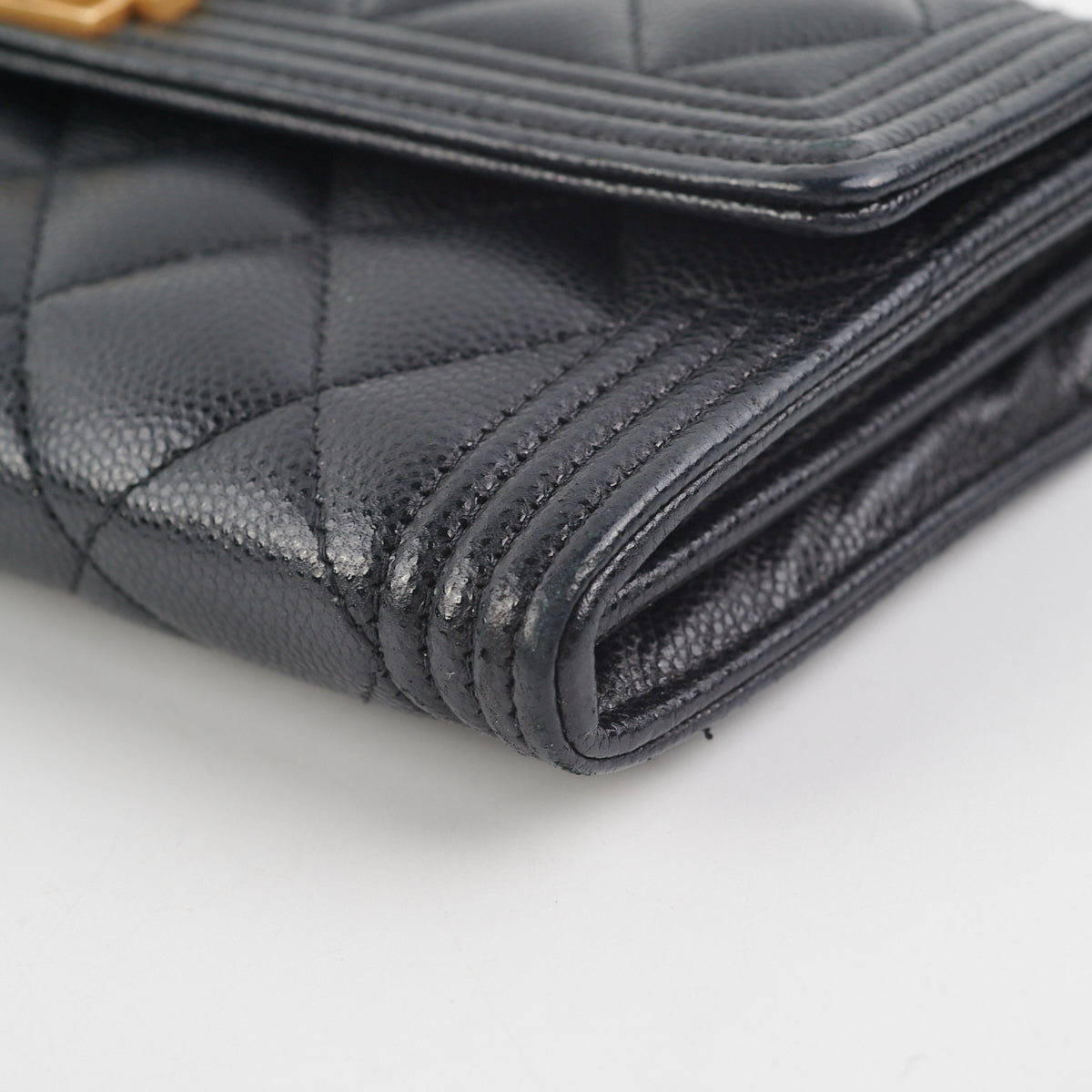 CHANEL Long Wallet Leather Black Unisex wa978