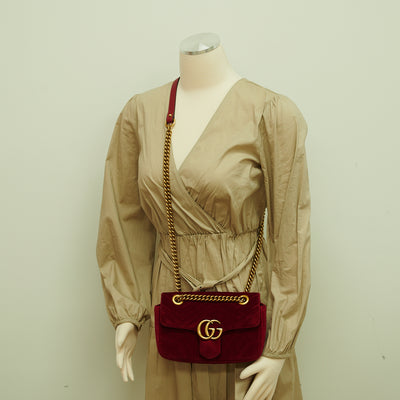 Gucci Marmont Velvet Red Small - THE PURSE AFFAIR