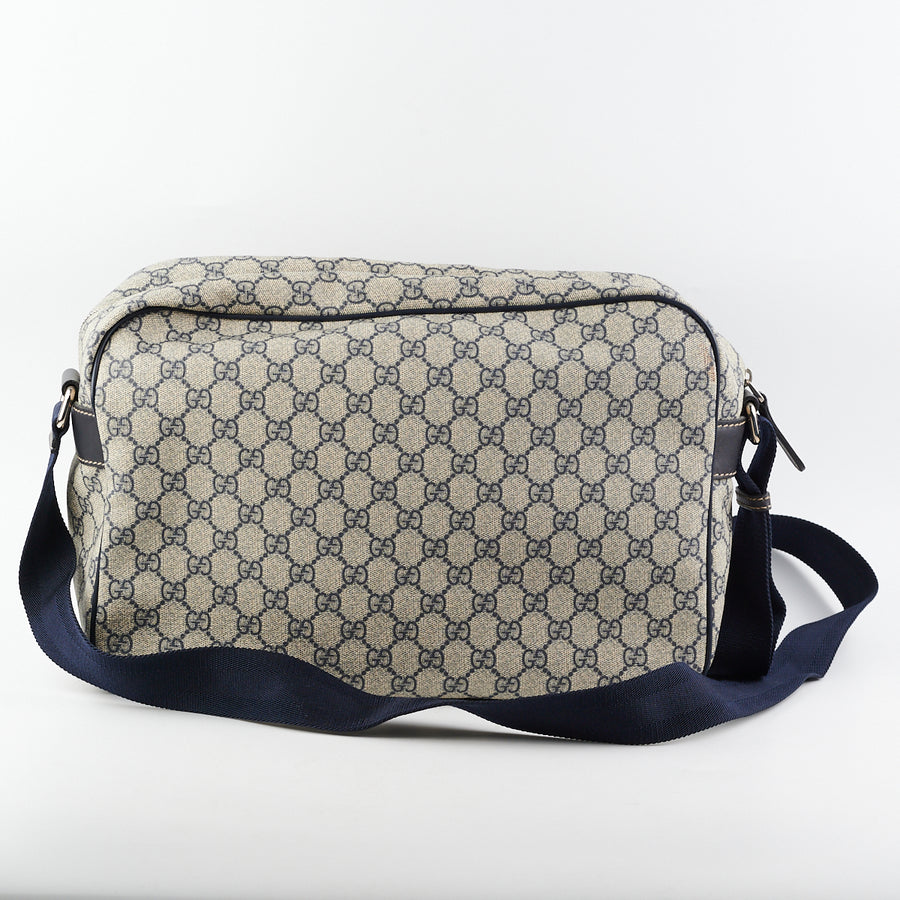 Gucci GG Supreme Navy Monogram Laptop Bag - THE PURSE AFFAIR